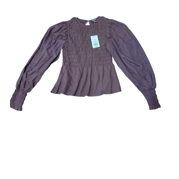 A New Day Brown Smocked Puff Sleeve Blouse - Picture 3 of 5